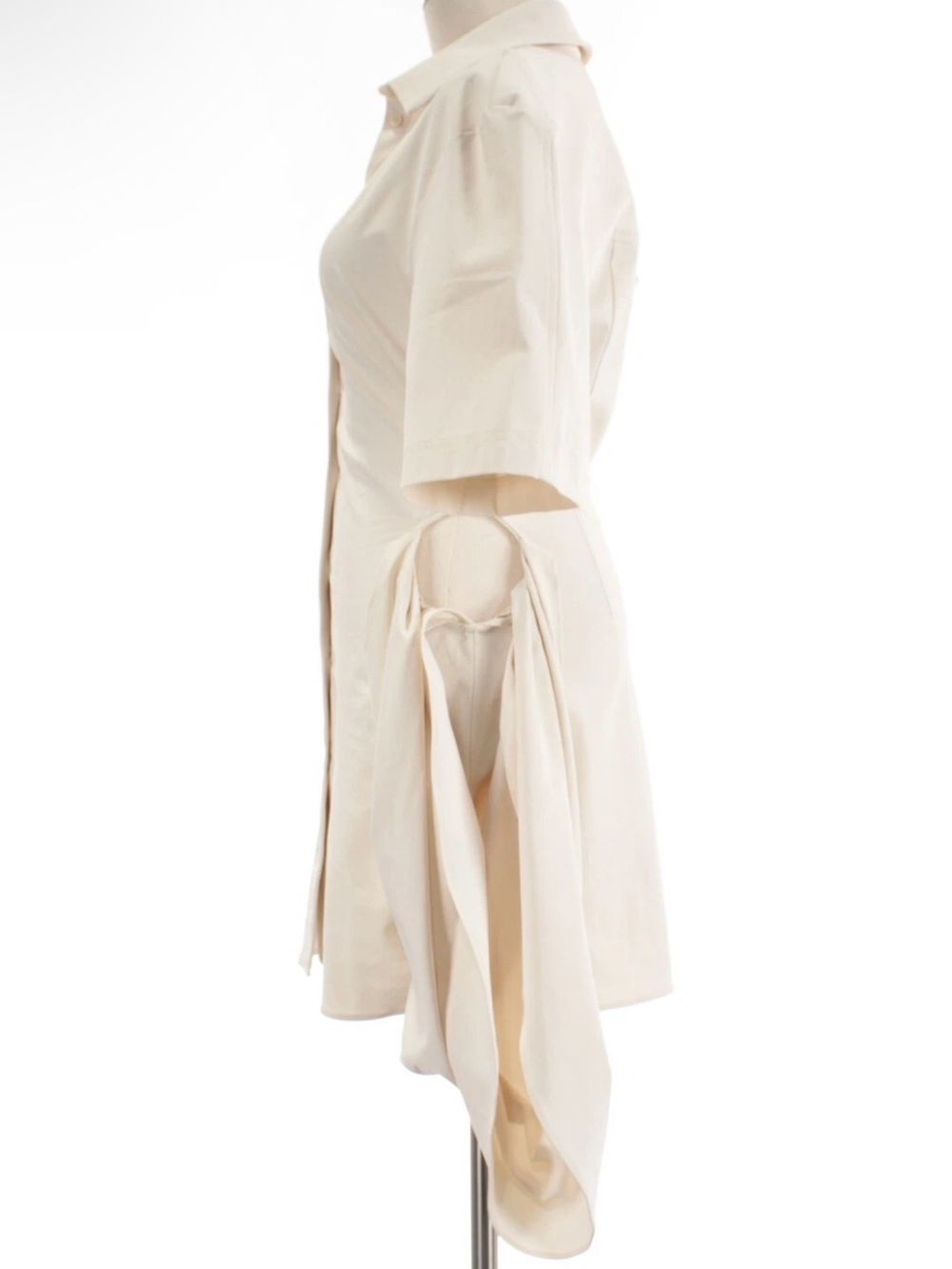 Cream Button-Down Shirt with Draped Tie Detail Dr